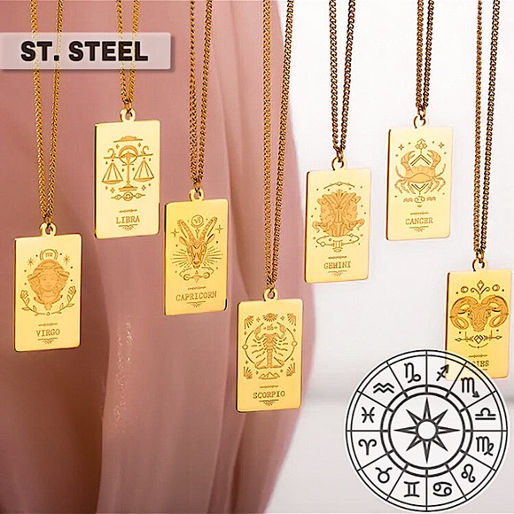 🔵𝟲𝟱%𝗢𝗙𝗙 𝗯𝘂𝗻𝗱𝗹𝗲𝘀 𝟯+🔵 NEW Zodiac Carved Stainless Steel Necklace - Picture 1 of 13